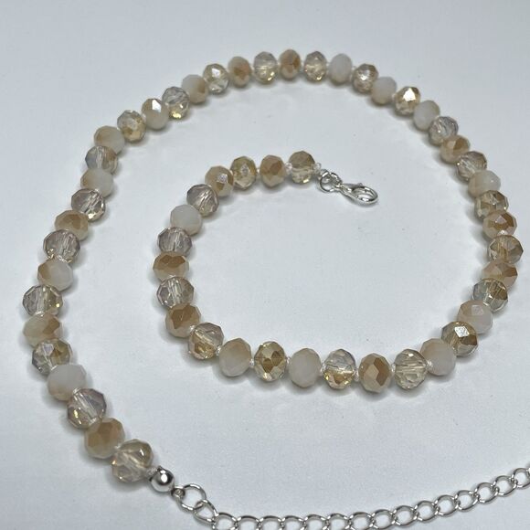 Stunning Cream Beige Glass Rondel Beaded Knotted Necklace Boho Fashion Statement - Picture 2 of 7